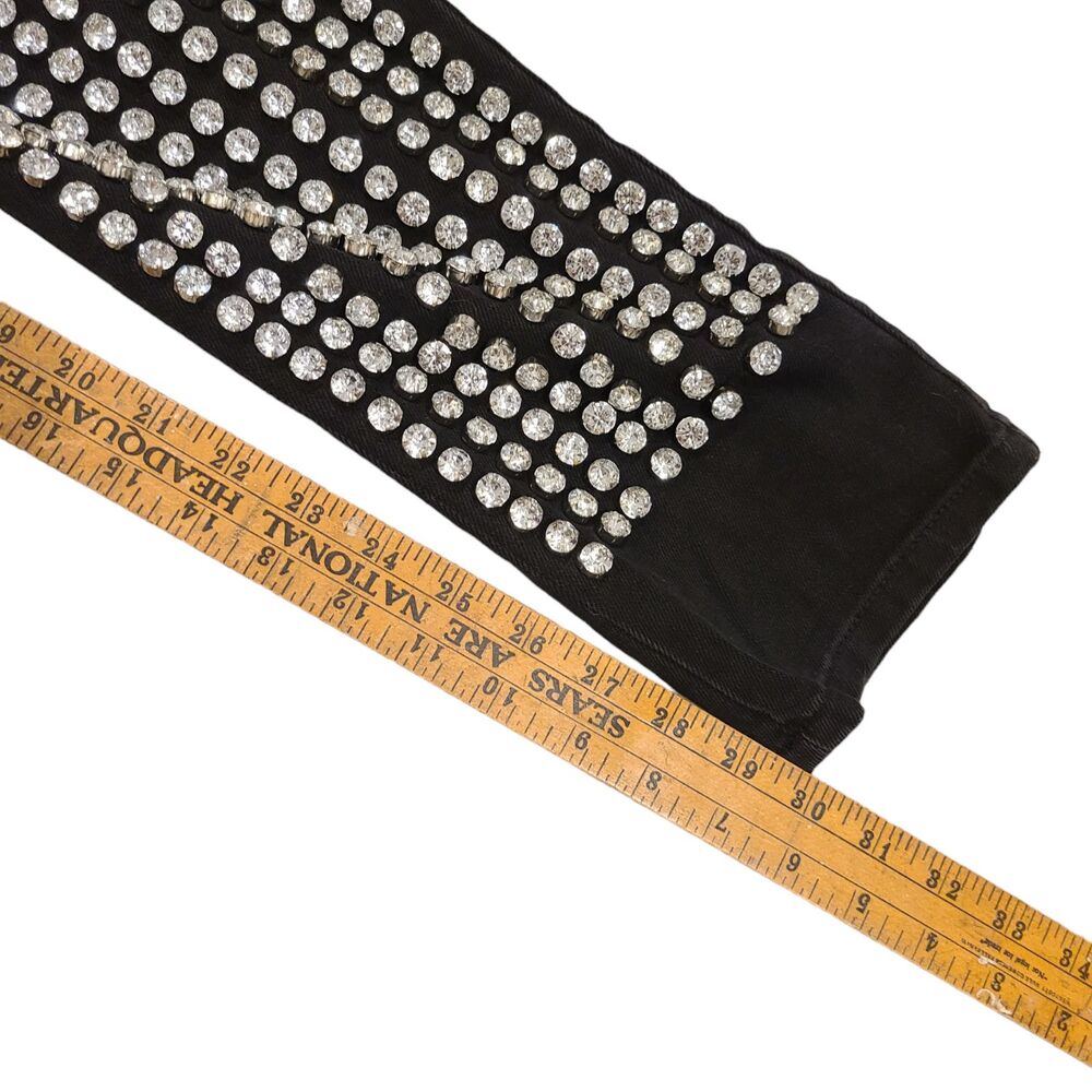 Michael Kors Jeans Womens Size 2 Black Denim Rhinestones Distressed Rocker Glam‎ - Picture 10 of 11